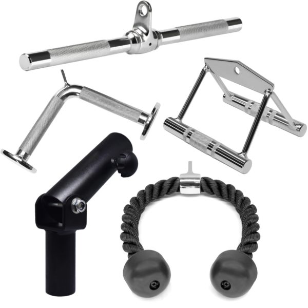 Rotating Straight Bar A2ZCARE Combo Tricep Press Down Cable Attachment V-Shaped Bar Multi-Option: Double D Handle Tricep Rope